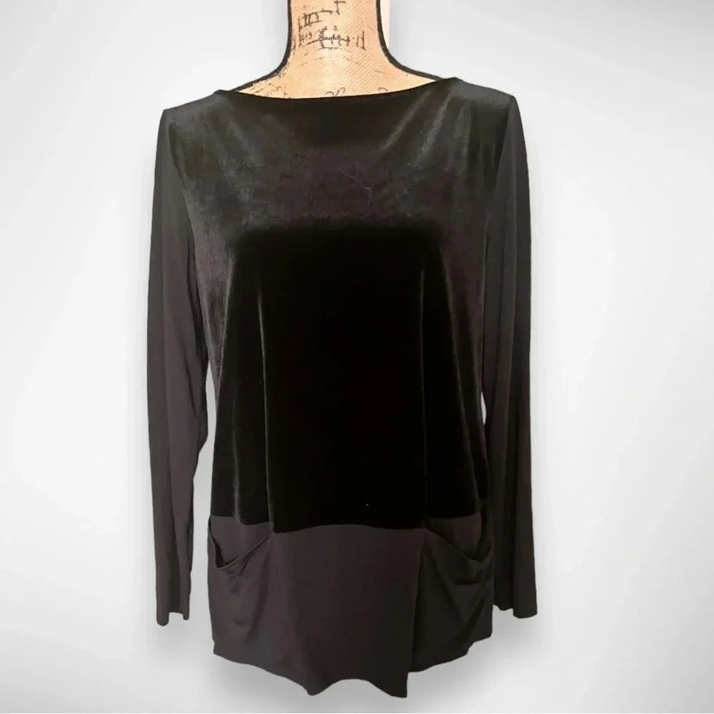 J.JILL Women's Wearever Collection Black Velvet Mixed Media Tunic‎ Small | EUC